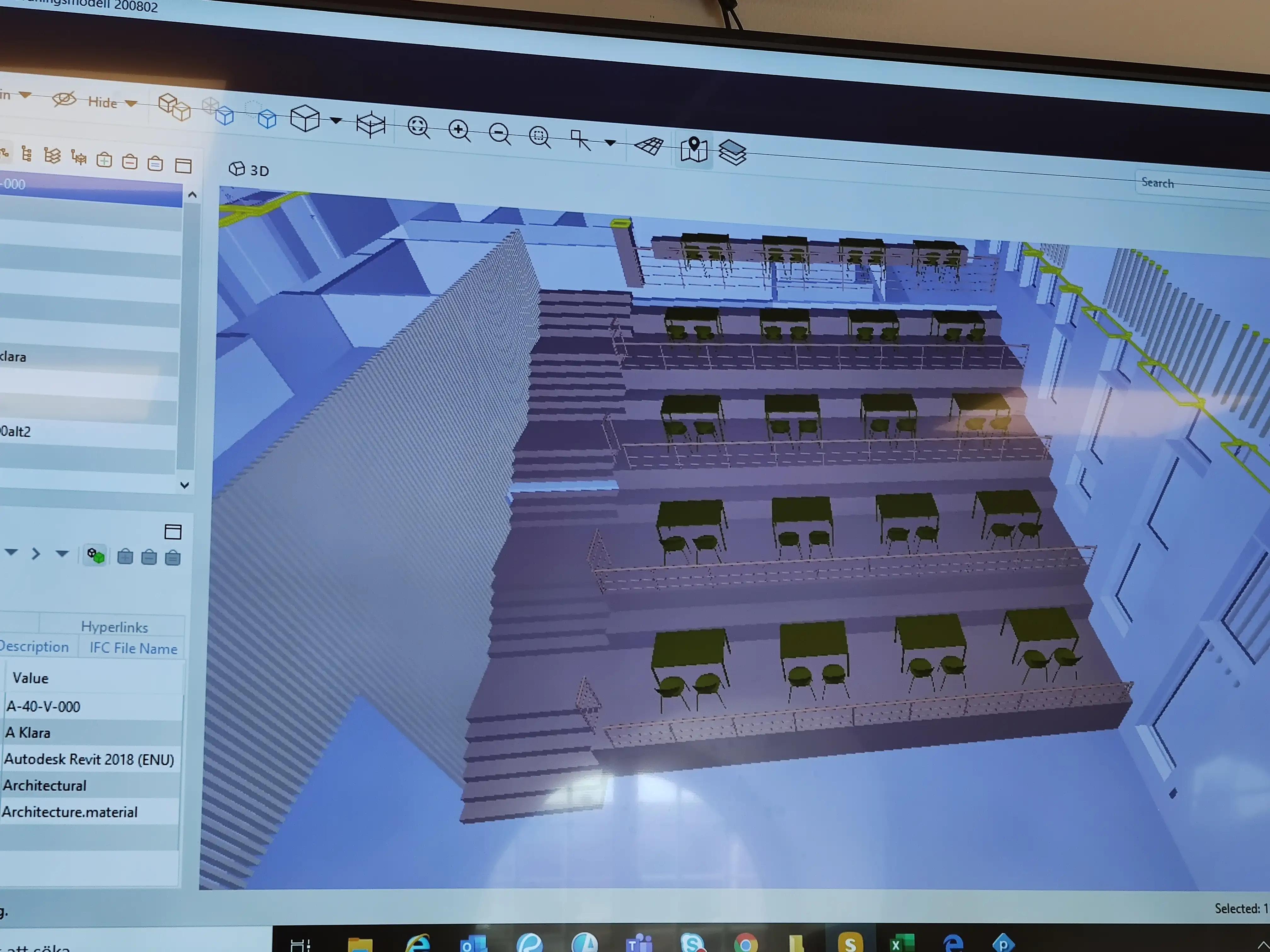 3D-modell av gradängen i Minnebergsskolans aula